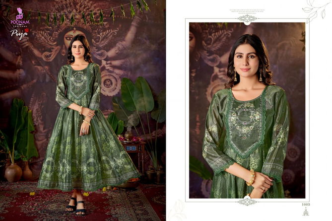 Puja By Poonam Natural Crepe Digital Printed Long Anarkali Kurti Wholesale Shop In Surat